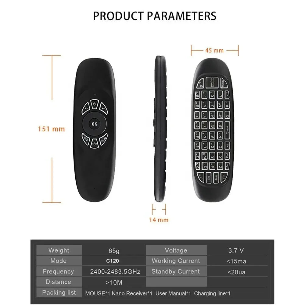 C120 Backlight Air Mouse 2.4G RF Wireless Mini Keyboard Smart Gyroscope Keyboard Remote Control For Android Smart TV Box