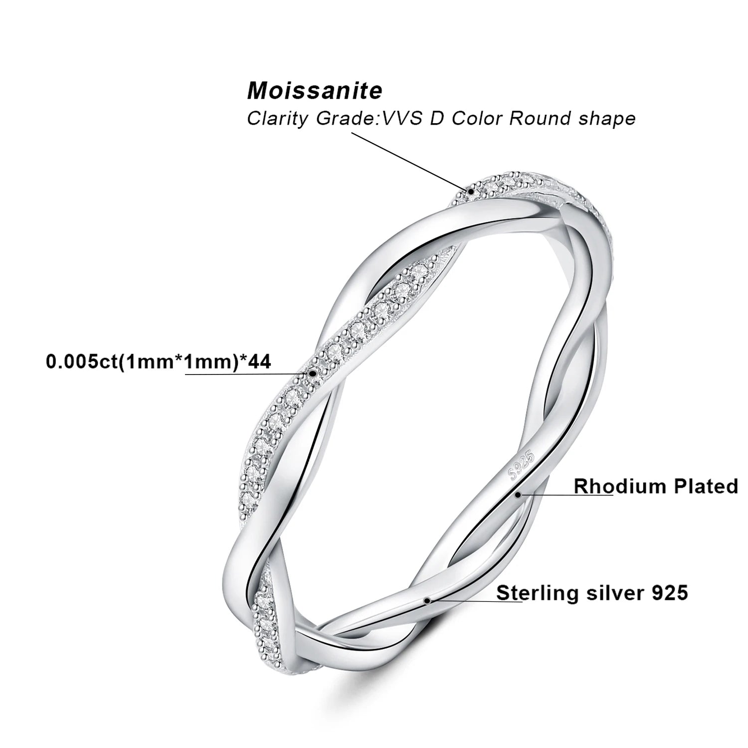 Moissanite Twisted Rope Rotating Infinity Ring