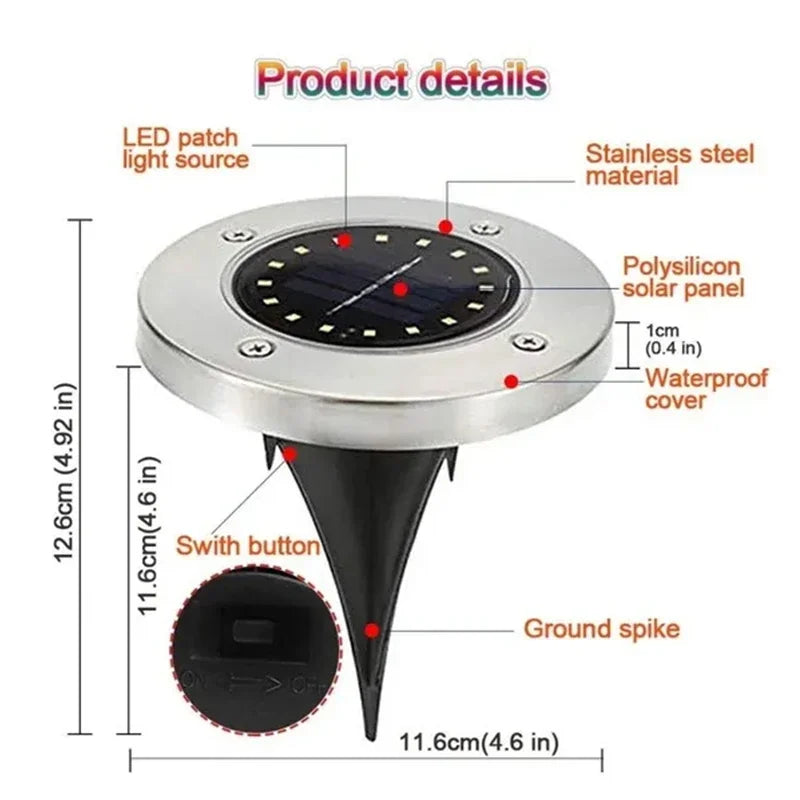 8/20 LED Solar Disk Lights Waterproof Outdoor Garden Path Lamp