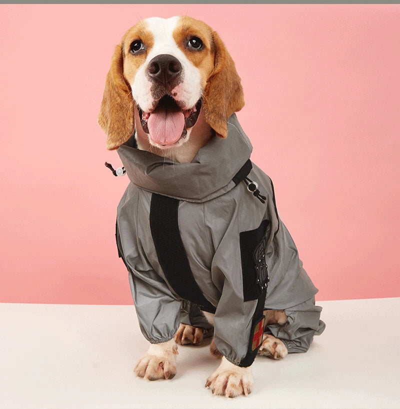 Luxury Reflective Waterproof Dog Raincoat Jumpsuit for Large Dogs
