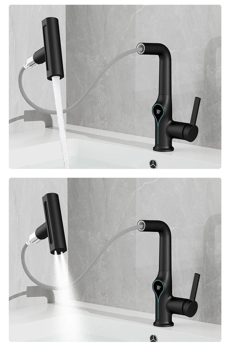 Digital Waterfall Basin Tap with LED Temperature Display