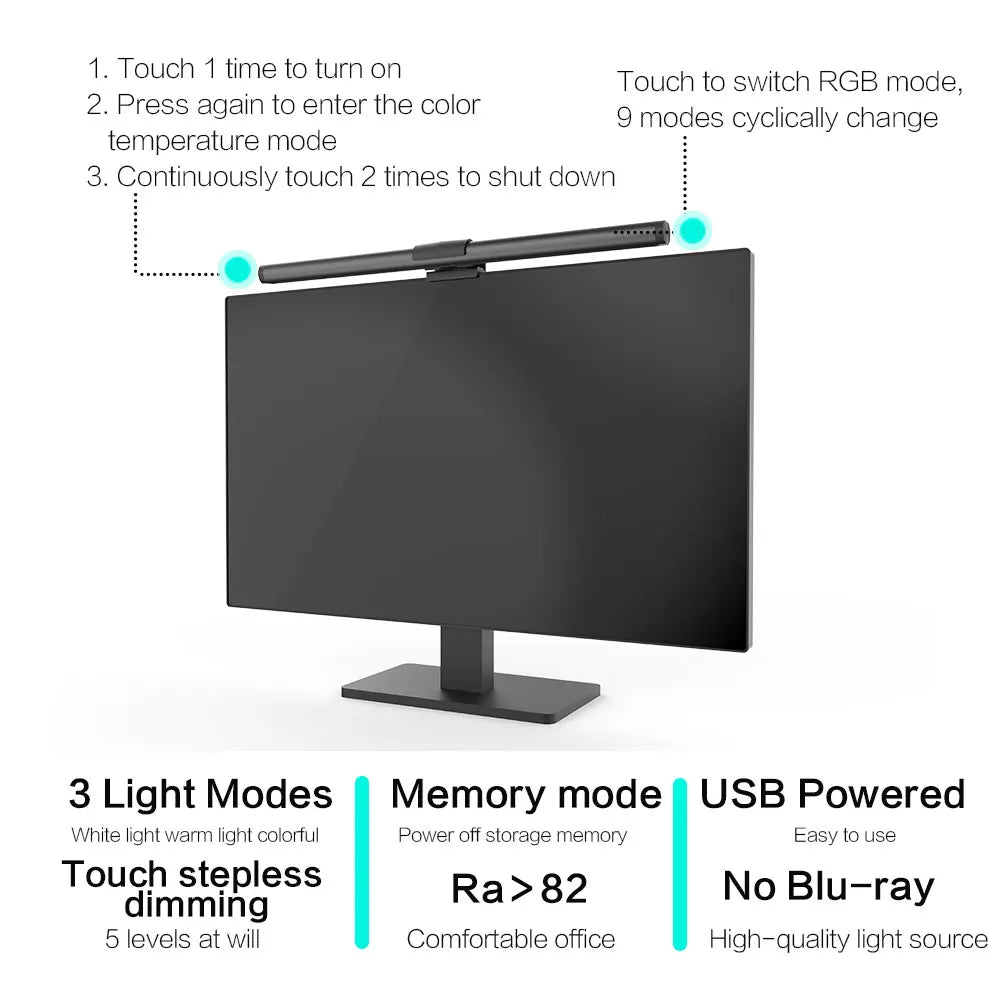 LED Monitor Light Bar Monitor Desk Lamp with RGB Backlight Music Rhythm Ambiance Table Lamp PC Screen Light for Home Office/Game