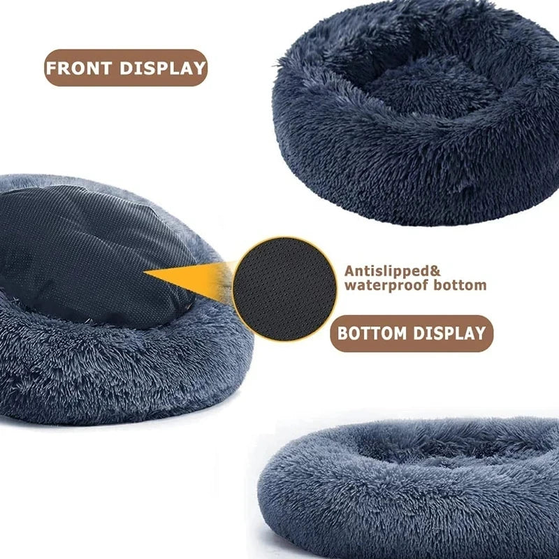Cama Para Animais De Estimação Super Macia Para Gatos Pelúcia Tamanho Normal Lavável Cama Calmante Cama Donut Artefacto De Dormir Confortável Adequado Para O Inverno