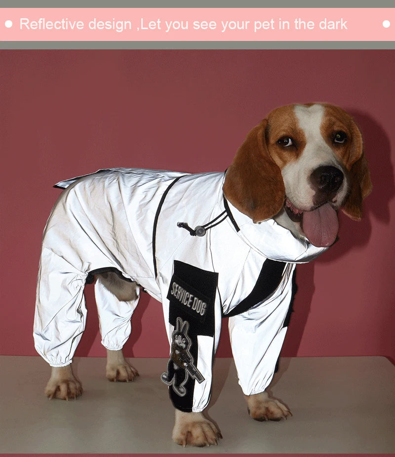 Luxury Reflective Waterproof Dog Raincoat Jumpsuit for Large Dogs