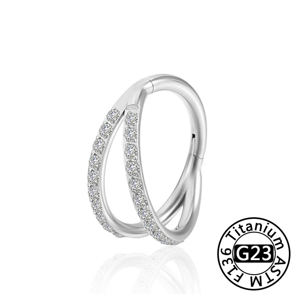 G23 Titanium 16G CZ Hinged Segment Clicker Hoop Piercing