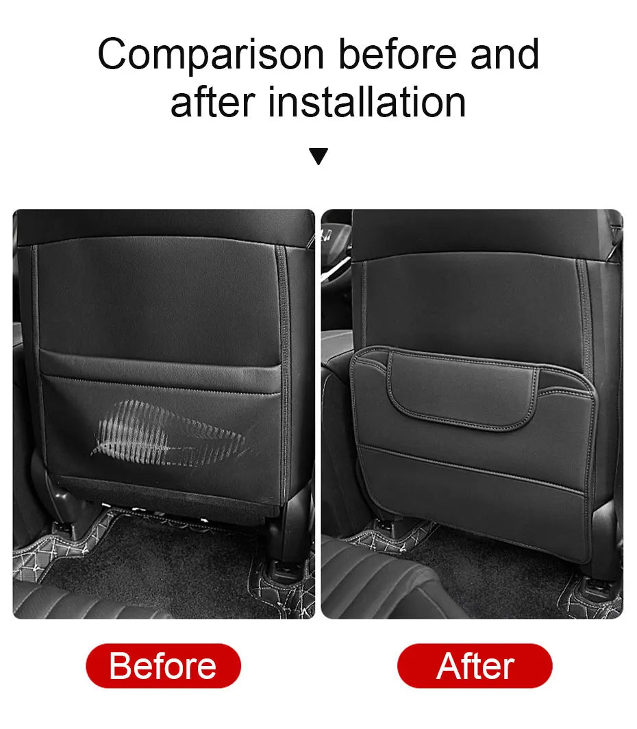 BLALION PU Leather Car Anti-kick Pad Auto Seat Back Organizer Storage Bag Car Backseat Anti Scratch Protector Pads with Cover