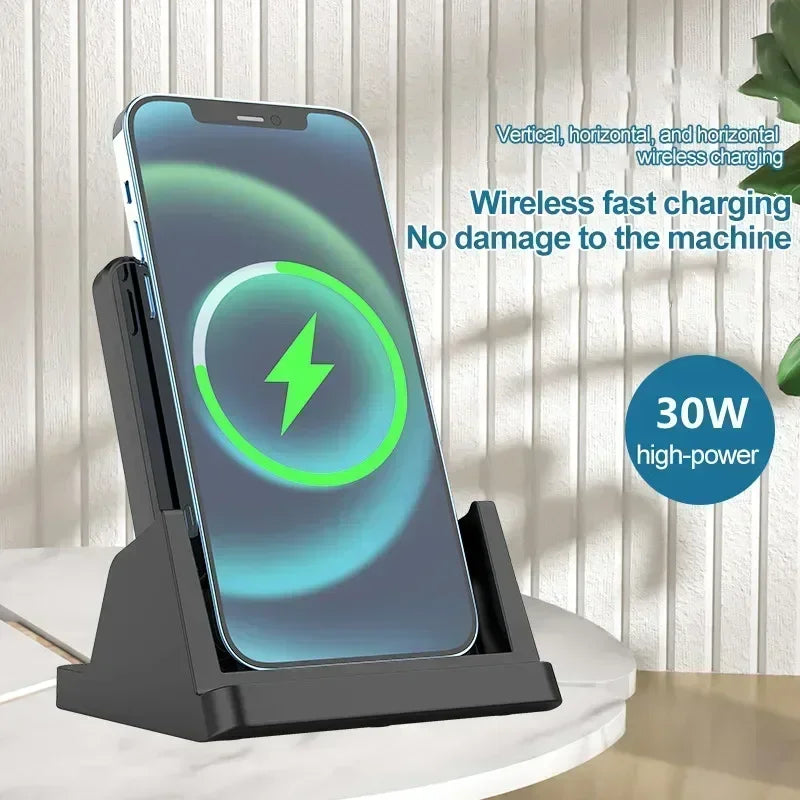 30W Wireless Charger Removable Desktop Vertical Holder Stand For iPhone 16 15 14 13 12 Samsung S25 Xiaomi 15 Quick Charging Dock