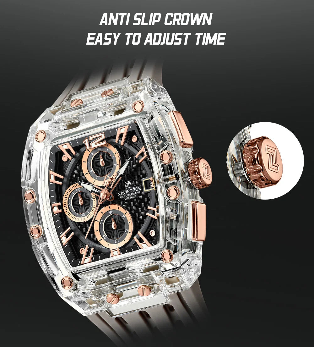 Naviforce NF7105 Tonneau Quartz Chronograph 5ATM Silicone Watch