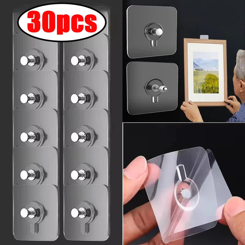 6-30Pcs Screw Wall Hooks Self Adhesive Hangers Seamless Nail Screw Free Sticker Hook for Wall Mount Kitchen Bathroom Home Office