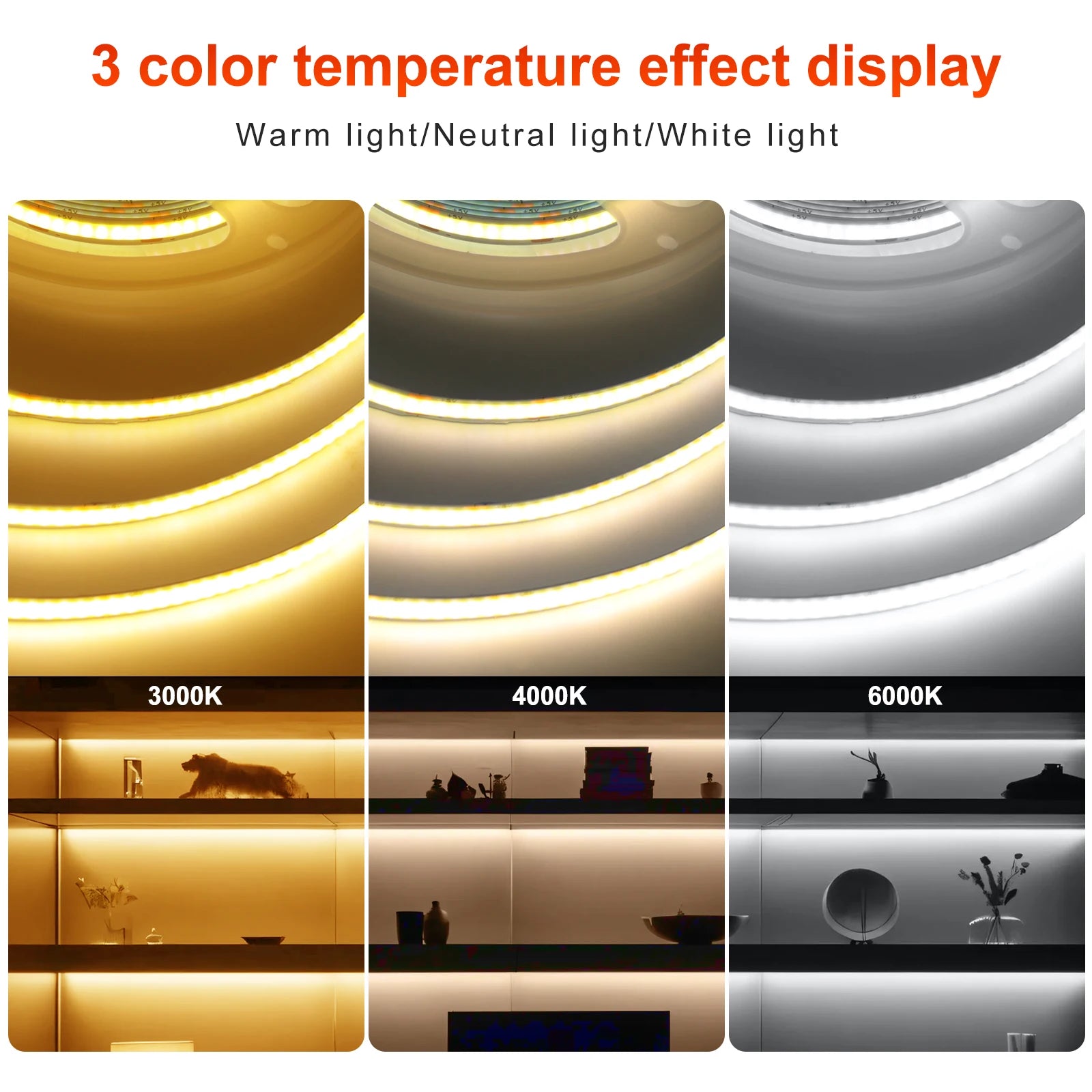 3AA Battery Box 5V COB Led Strip 8MM 320LEDs/M Warm Natural Cool White Flexible COB Strip Light for Bedroom Cabinet TV Backlight