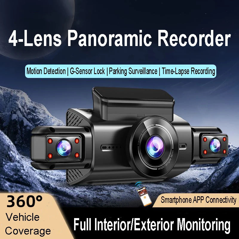 4K 4CH Hidden Car DVR with APP 24H Parking Mode G Sensor Motion Detect Loop Record Time Lapse Stealth Recording Night Vision WDR