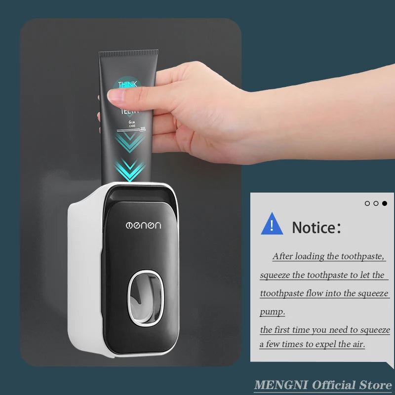 MENGNI Automatic Toothpaste Dispenser Wall-Mounted Bathroom Toothpaste Squeezer Punch-Free Toothbrush Holder Rack Bathroom Acces