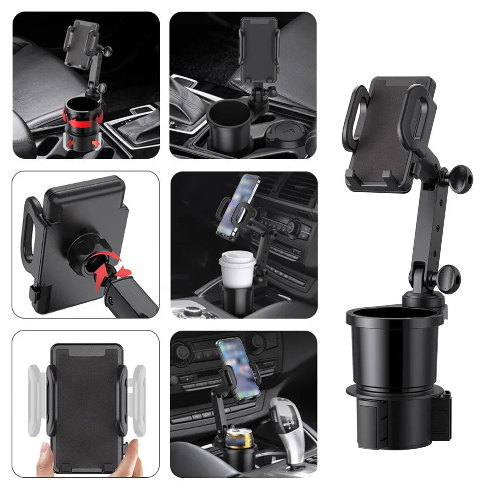 Car Cup Holder Expander with Cell Phone Mount 360 Rotation Cup Holder Expander Smartphone Mount Auto Interior Accessories