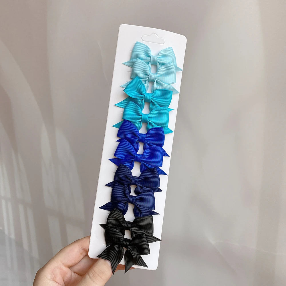 Conjunto de 10 Ganchos de Cabelo de Laço de Cor Sólida para Meninas Bebés, Fitas de Cabelo Artesanais com Laço, Mini Molas de Cabelo, Acessórios de Cabelo