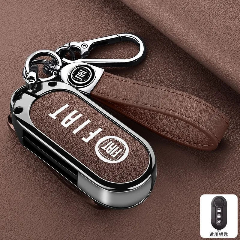Leather Car Remote Key Case Cover Shell Protector for Fiat Ducato 500 500L Panda Grande Punto Lancia Musa Keychain Accessories