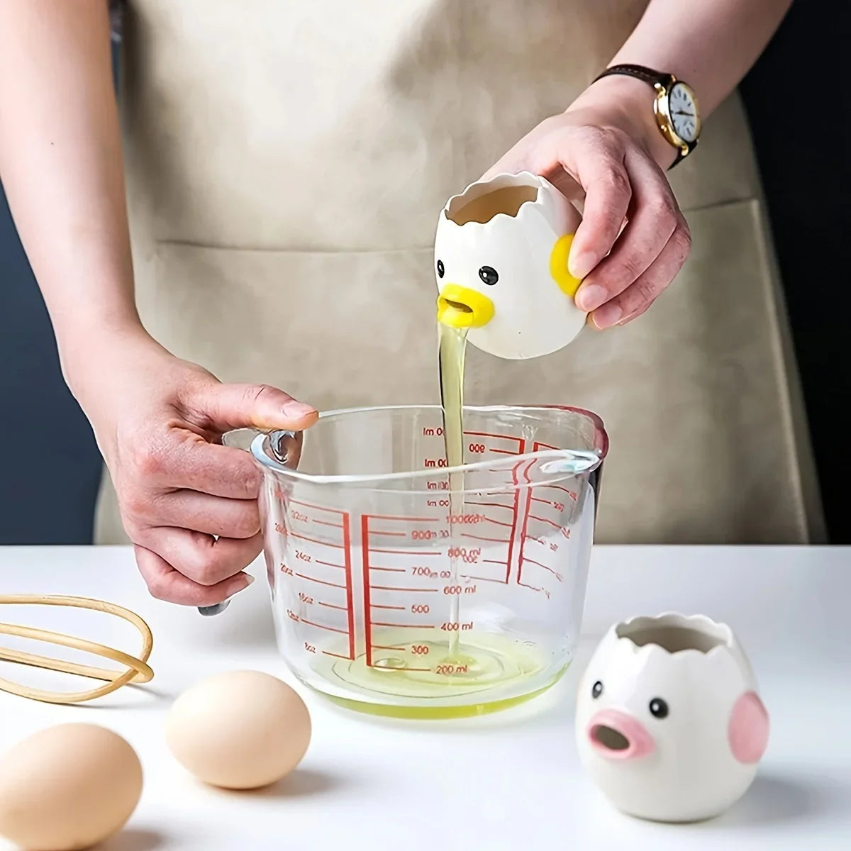 Separador de Ovos de Cerâmica de Frango Cartoon Pequeno Separador de Gemas e Claras Filtro Ferramenta de Cozedura para Padaria Ferramentas de Cozinha