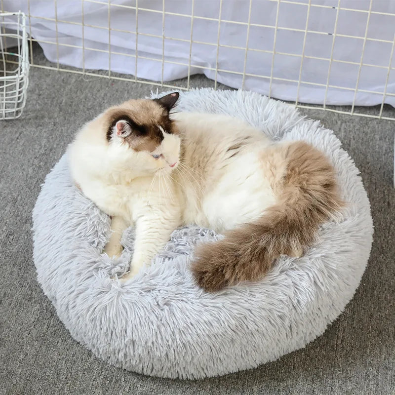 Cama Para Animais De Estimação Super Macia Para Gatos Pelúcia Tamanho Normal Lavável Cama Calmante Cama Donut Artefacto De Dormir Confortável Adequado Para O Inverno