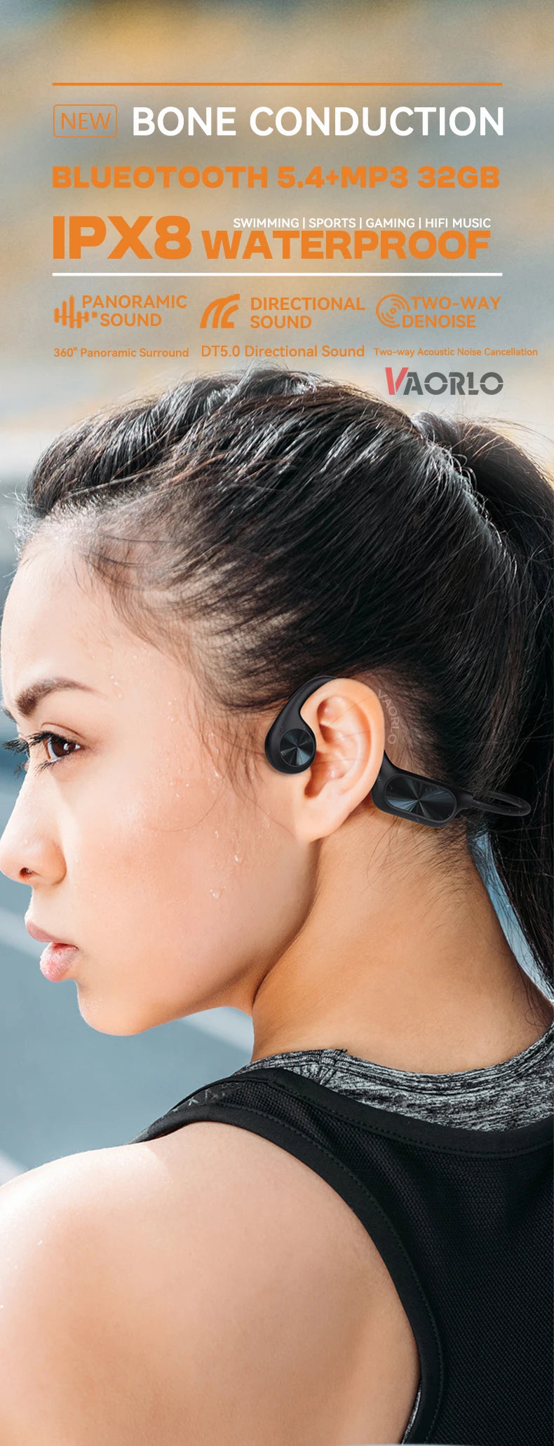 New X7 True Bone Conduction Headset Bluetooth 5.4 IPX8 Depth Waterproof Built-in Mic MP3 32GB Memory Player For Swimming Diving