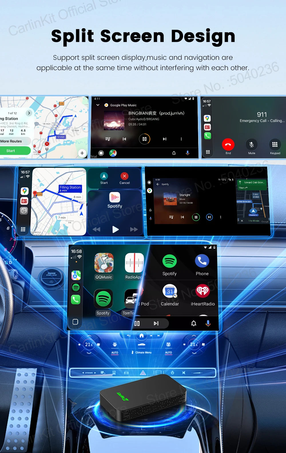 CarlinKit 5.0 C2Air 2-In-1 CarPlay Android Auto Wireless Adapter For Wired CarPlay Android Auto Cars Online Upgrade Plug & Play
