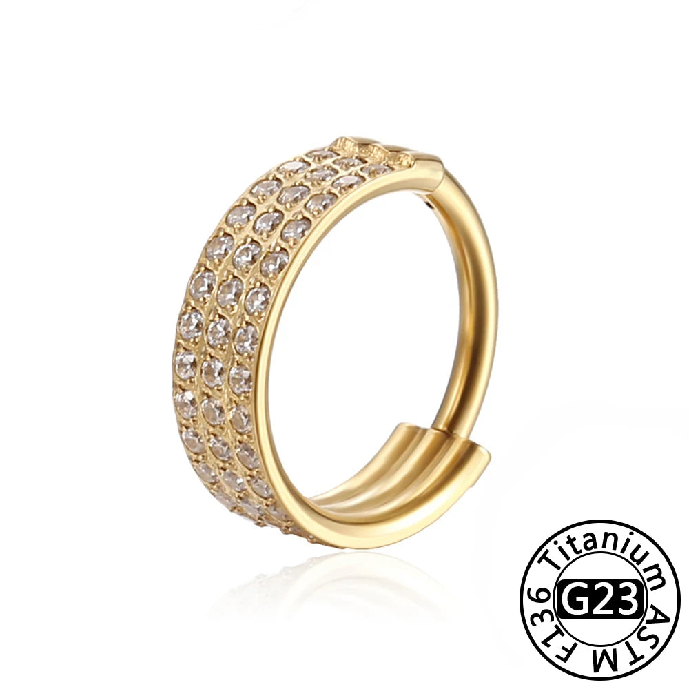 G23 Titanium 16G CZ Hinged Segment Clicker Hoop Piercing