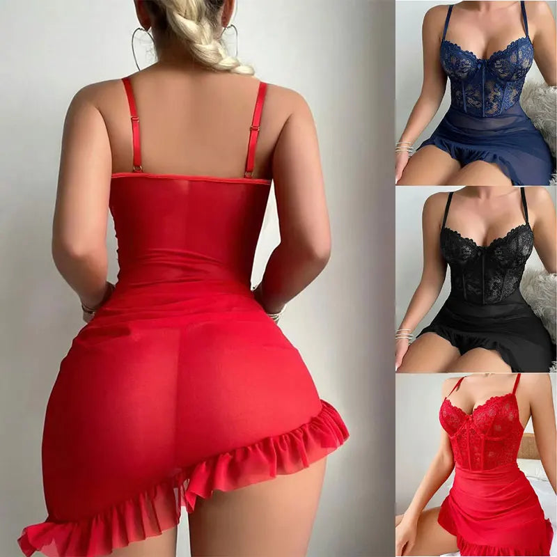 Transparent Underwire Lace Lingerie and Fairy Nighty Set