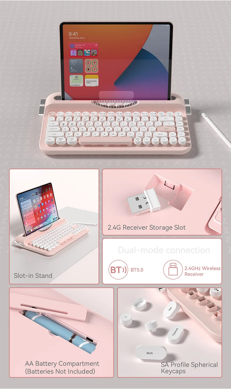AJAZZ AF84 Wireless BT Portable Keyboard-Retro Punk Typewriter Mechanical Keyboard-Wireless BT Dual-Mode Office Keyboard