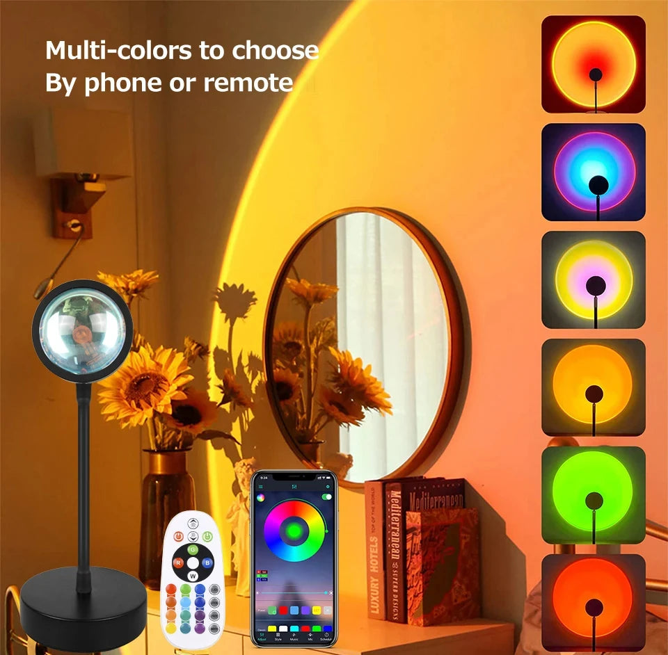 Sunset Projector Lamp Bluetooth Night Light Rainbow Atmosphere Light Room Decor Background Wall Decoration Bedroom Table Lamp