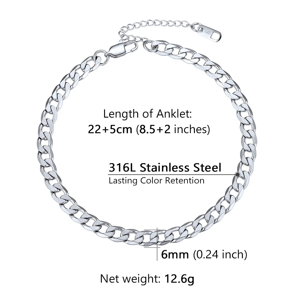 Stainless Steel Multi-Style Anchor and Curb Chain Anklet