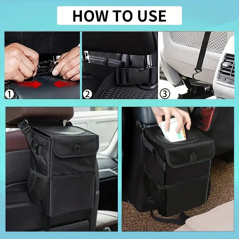 Waterproof Car Trash Can Bin, Acessórios Auto Organizer, Lixo Dump, Bolsos de armazenamento de carros, Closeable, portátil