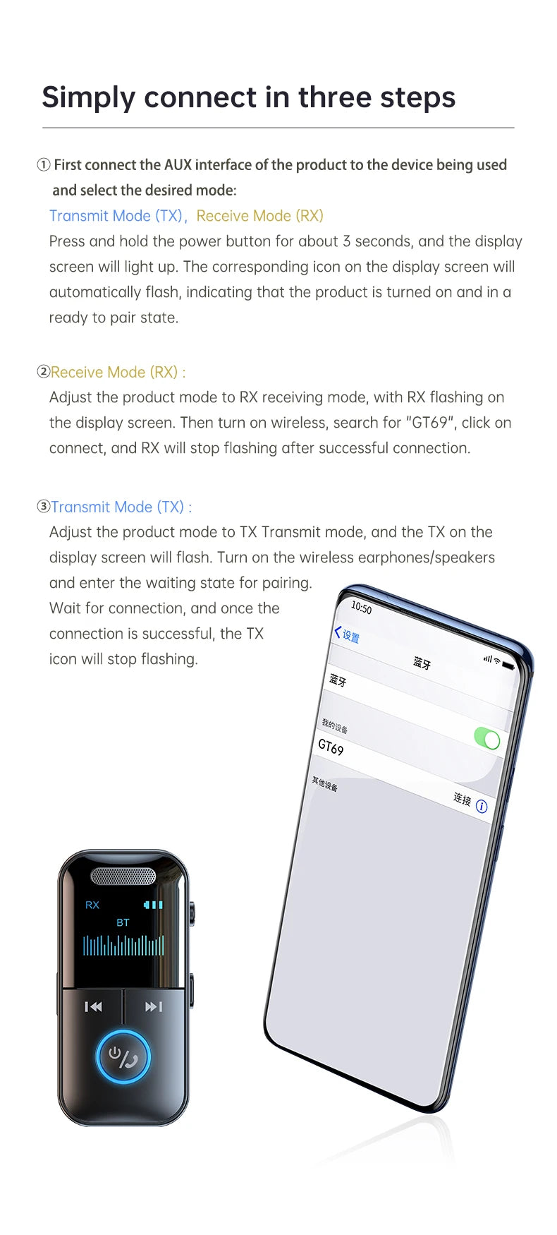Bluetooth 5.4 Aux Adapter  Audio Receiver Transmitter 3.5mm Jack LED Display for Car/Home Stereo/Wired Headphones/Speaker/TV