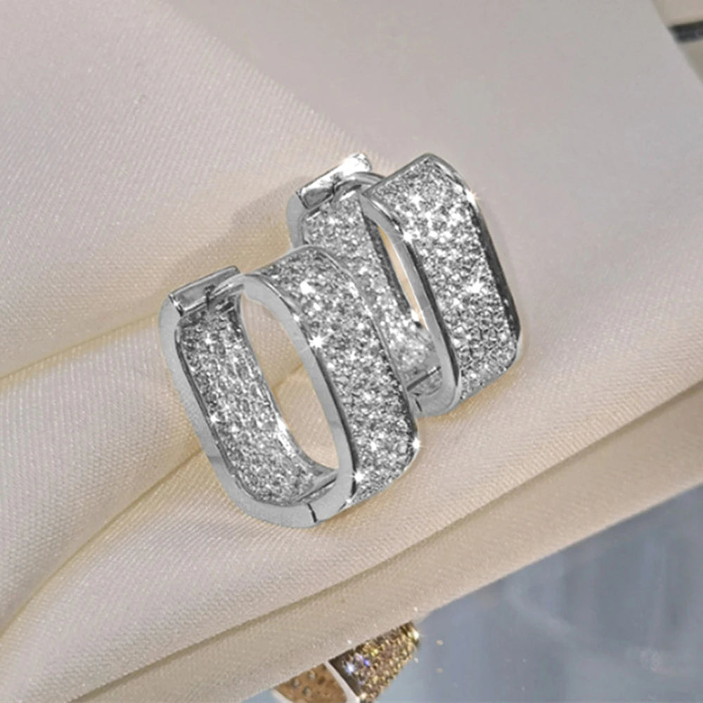 Korean Paved CZ Hoop Earrings Simple Versatile Jewellery