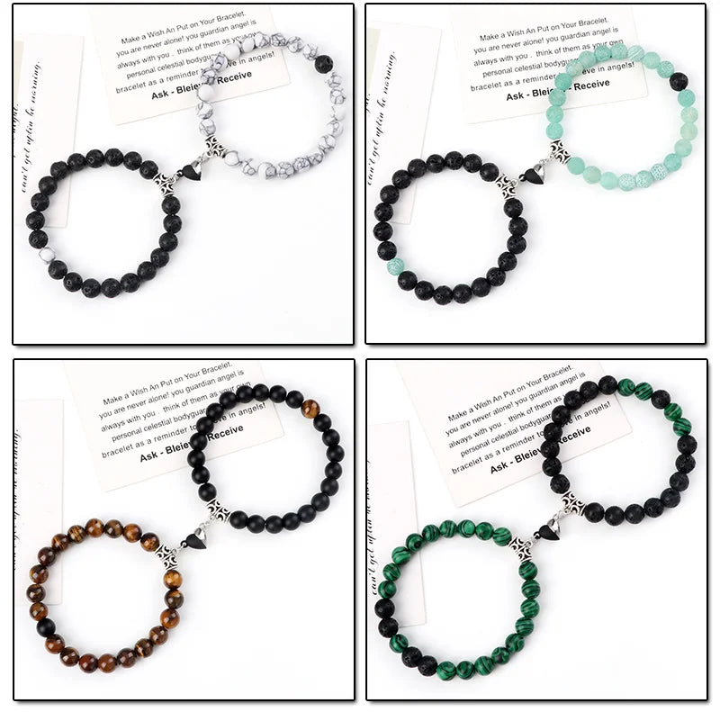 Magnetic Yin Yang Heart 8mm Natural Stone Couple Bracelets