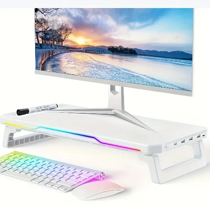 ITLY RGB Monitor Stand with 3 USB Ports Data Transfer  Charging  Desktop Organizer for PC and Laptops up to 19.6 Inches NEW