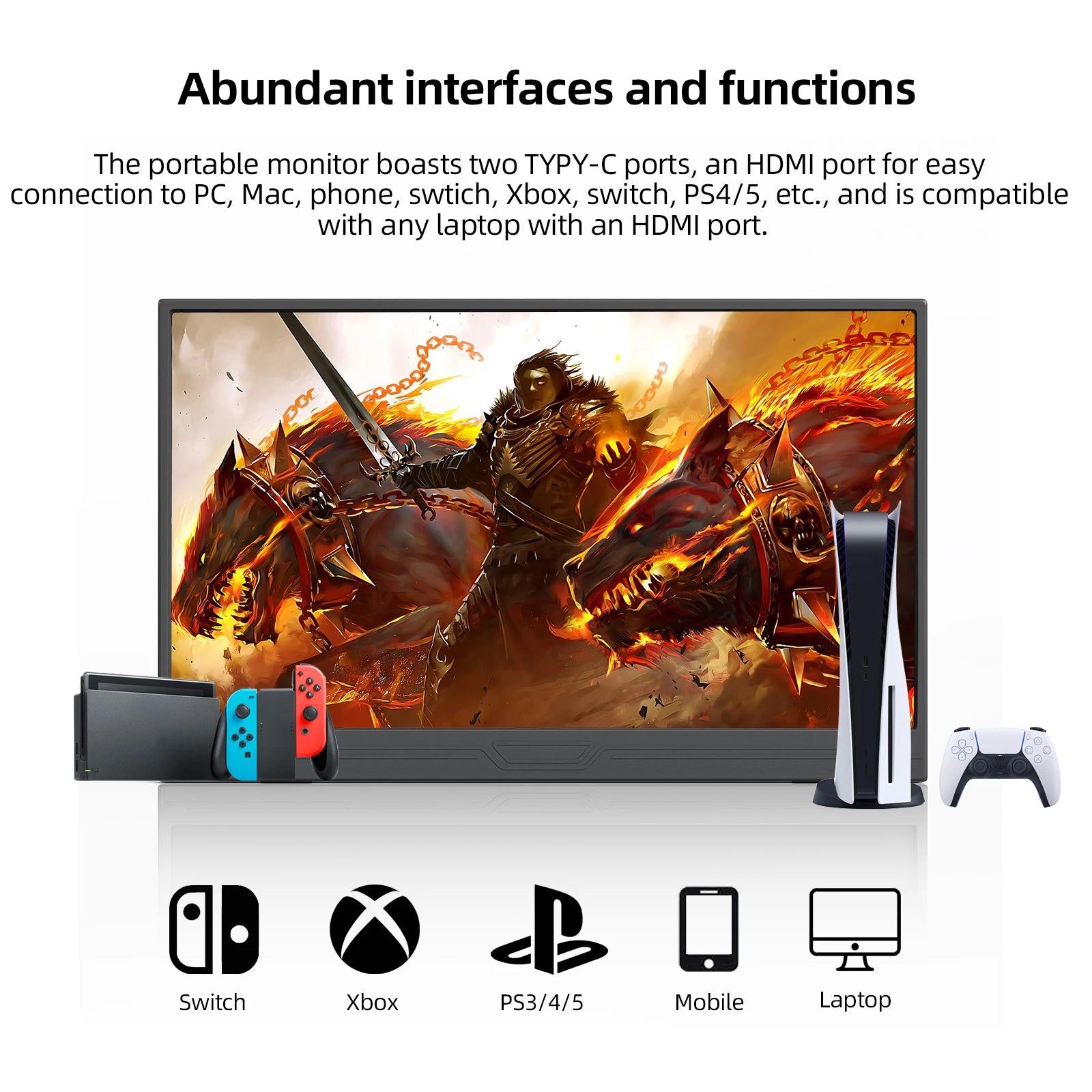 Monitor Portátil de 14 polegadas 1920*1080 400cd / m² 60HZ 16:9 para Portátil XBox PS4/5 Switch Telemóvel Extensão de Escritório para Computador