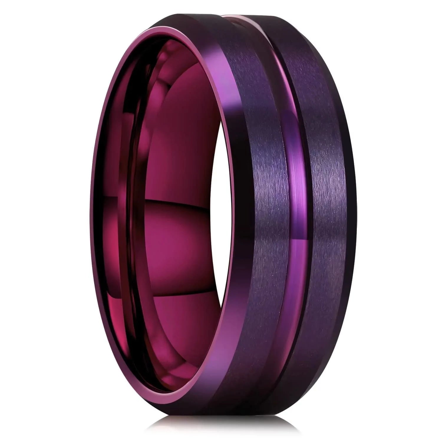 8mm Brushed Stainless Steel Step Edge Ring Multi-Color Collection