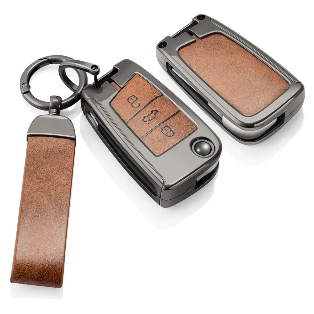 Zinc Alloy + Leather Car Key Case Cover for VW Polo Tiguan Passat Golf Jetta Lavida Golf Tiguan T-roc T-cross for Skoda Octavia