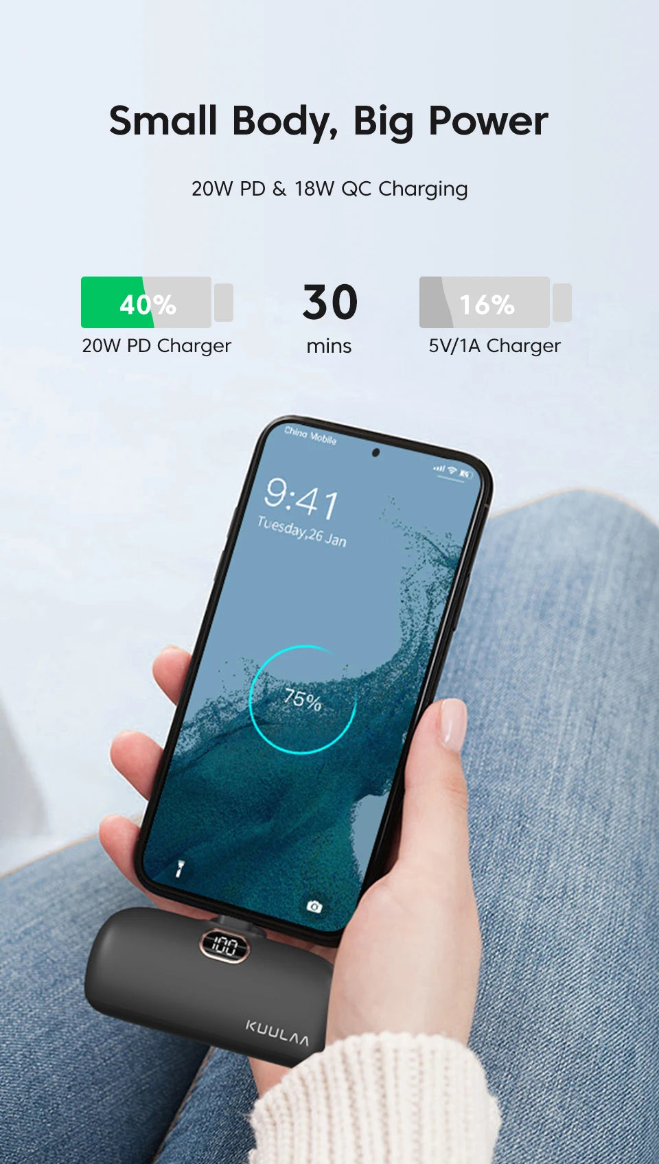 KUULAA Mini Power Bank 5000mAh PowerBank Fast Charging Portable Charger For iPhone 17 16 14 Xiaomi Samsung poco External Battery