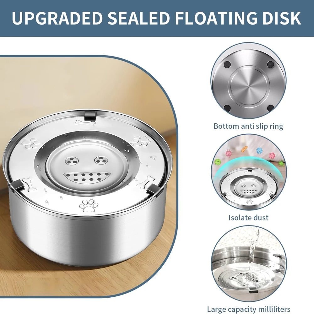 3L Stainless Steel No-Spill Slow Drinking Dog Water Bowl