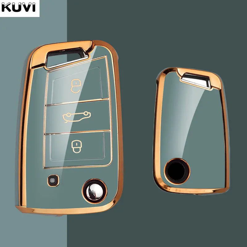 Kuvi TPU Car Flip Key Case Cover Shell Fob For VW Volkswagen Golf 7 MK7 Tiguan MK2 SEAT Ateca Leon FR 2 Ibiza Skoda Octavia A7