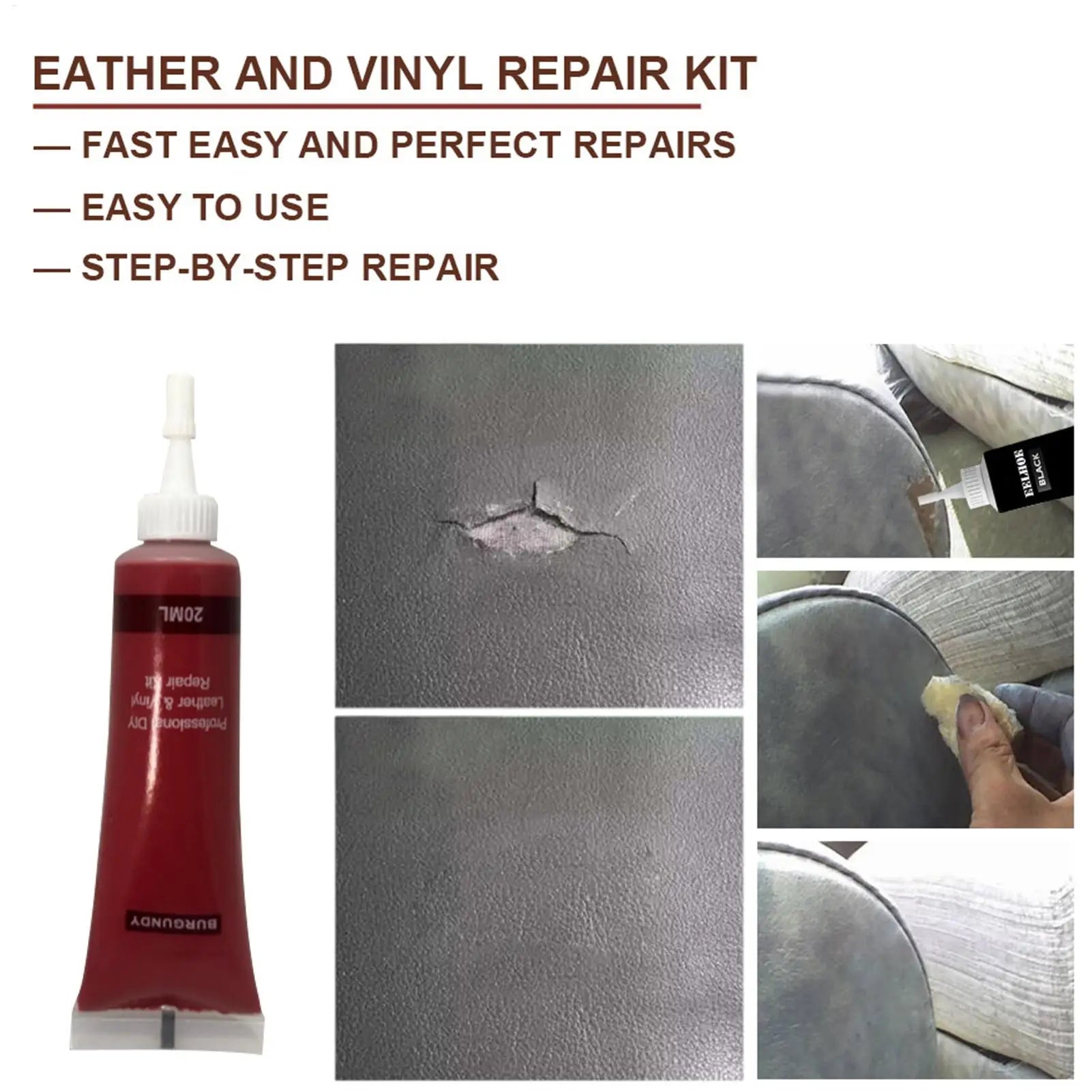 20G Leather Repair Gel Black/White/Gray Repair Home Car Seat Leather Complementary Repair Refurbishing Cream Paste Leather Care