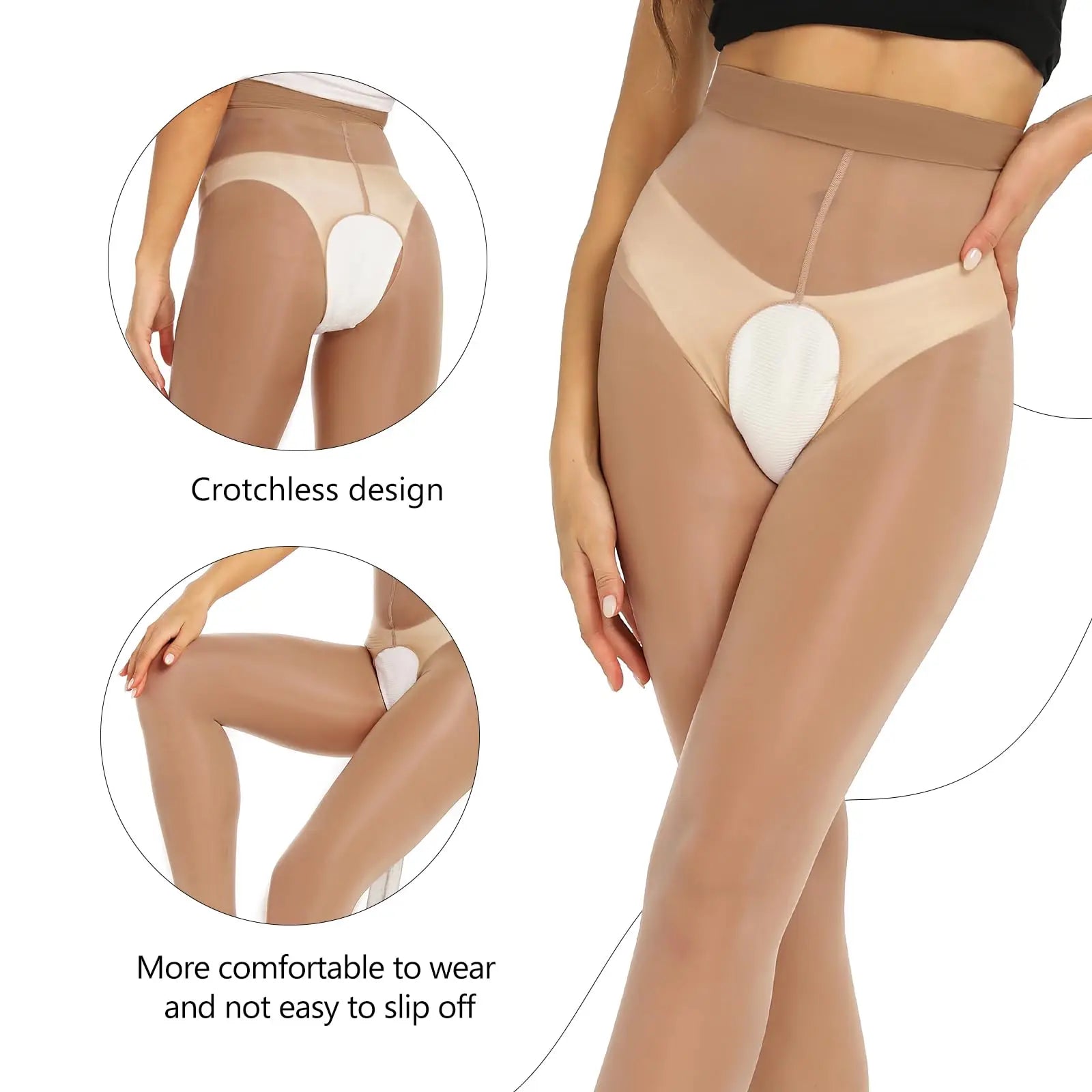 2 Pairs Glossy Oil Shimmer High-Waist Open Crotch Pantyhose