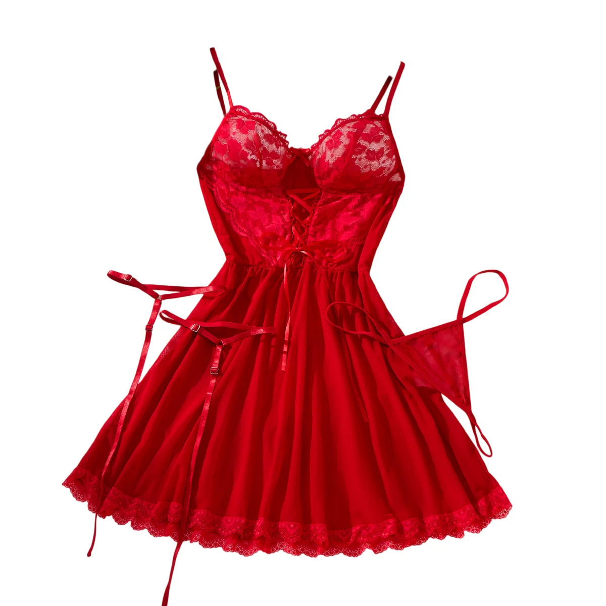 3-Piece Hot Babydoll Lingerie Set with Garter Belt