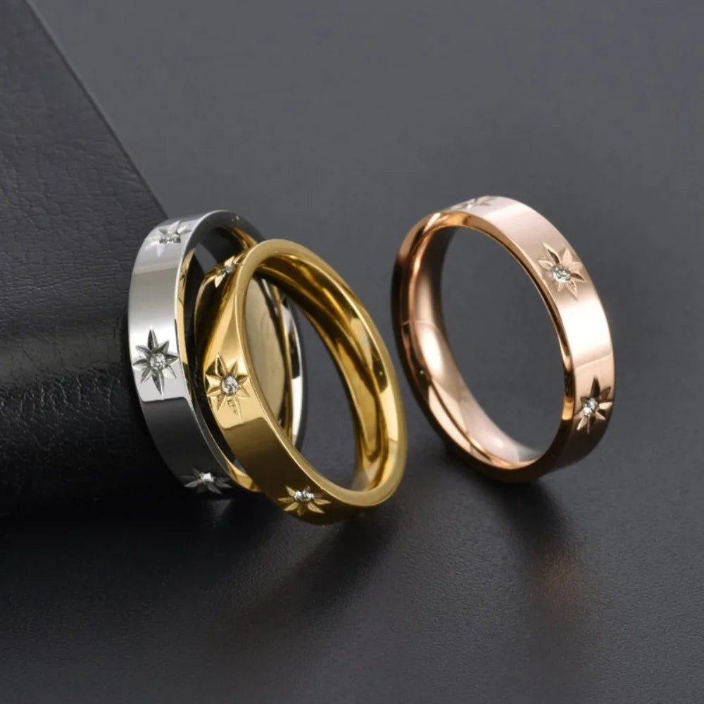 4mm Gold / Silver Style Plated Sunflower Zircon Titanium Steel Ring