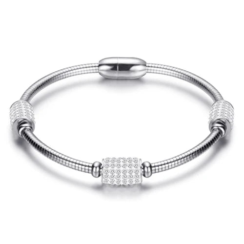 Leather Rope Stainless Steel Magnet Clasp Charm Bracelet Gold Silver