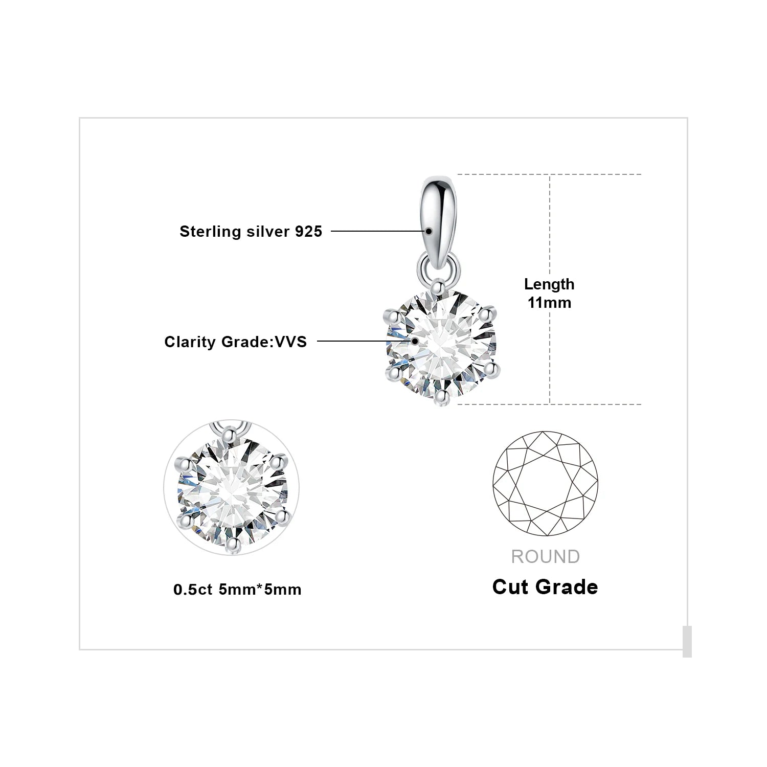 Round Cut Moissanite Solitaire Pendant