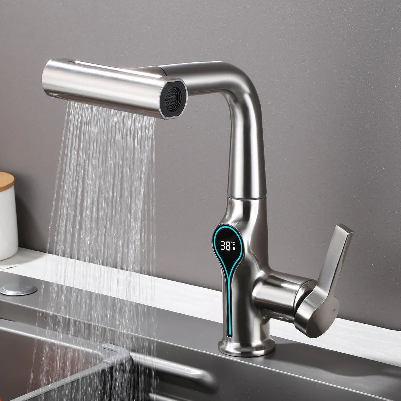 Digital Waterfall Basin Tap with LED Temperature Display