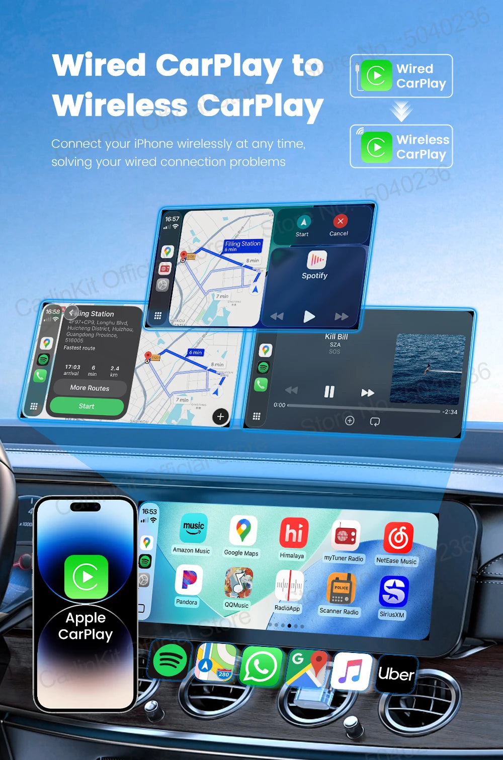 CarlinKit 5.0 C2Air 2-In-1 CarPlay Android Auto Wireless Adapter For Wired CarPlay Android Auto Cars Online Upgrade Plug & Play