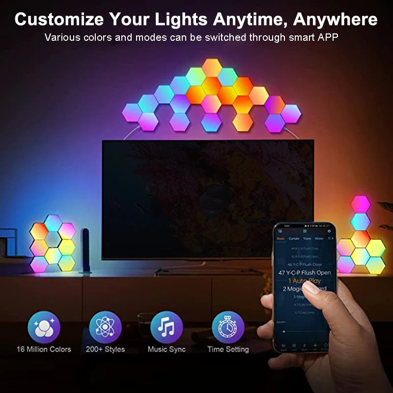 Luz Hexagonal LED RGB Bluetooth Interior Controlo Remoto APP Candeeiro de Cabeceira Decoração de Quarto Sala de Jogos de Computador