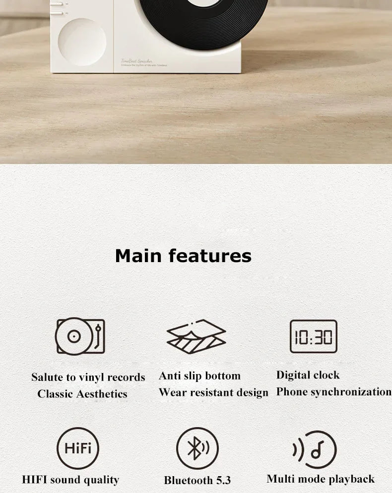 Mini Retro Bluetooth 5.3 Speaker with AUX Playback Wireless Hifi Retro Film Sound Music Box with Clock Display Support TF Card