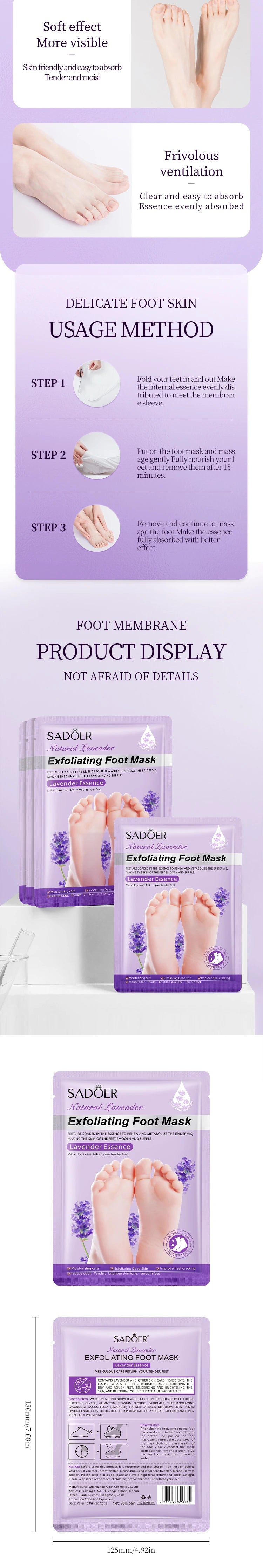 5/10 Pairs SADOER Lavender Foot Mask Moisturizing Whitening Foot Peeling Mask Exfoliating Feet Pedicure Exfoliant Feet Skin Care